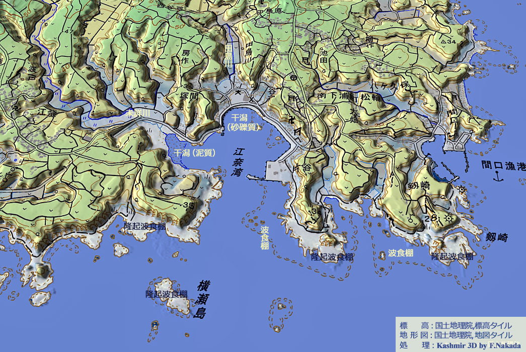 日本の地形千景 神奈川県：三浦市，江奈湾・毘沙門湾の干潟